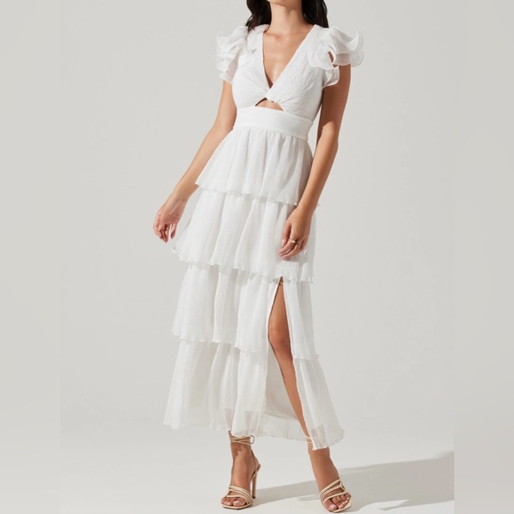 ASTR The Label Emporia Tiered Tulle Midi Dress Elegant White Dress Size Large - Picture 1 of 16
